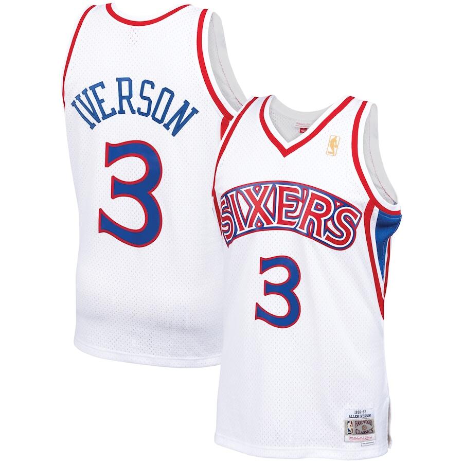Men's Philadelphia 76ers #3 Allen Iverson White Mitchell & Ness 1996-97 Hardwood Classics Stitched Jersey